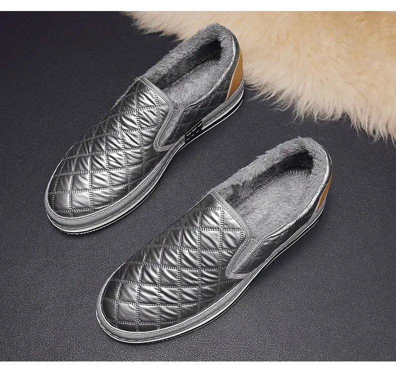 Silver Velvet Slip-On Loafers for Men Winter Warm — feature 18