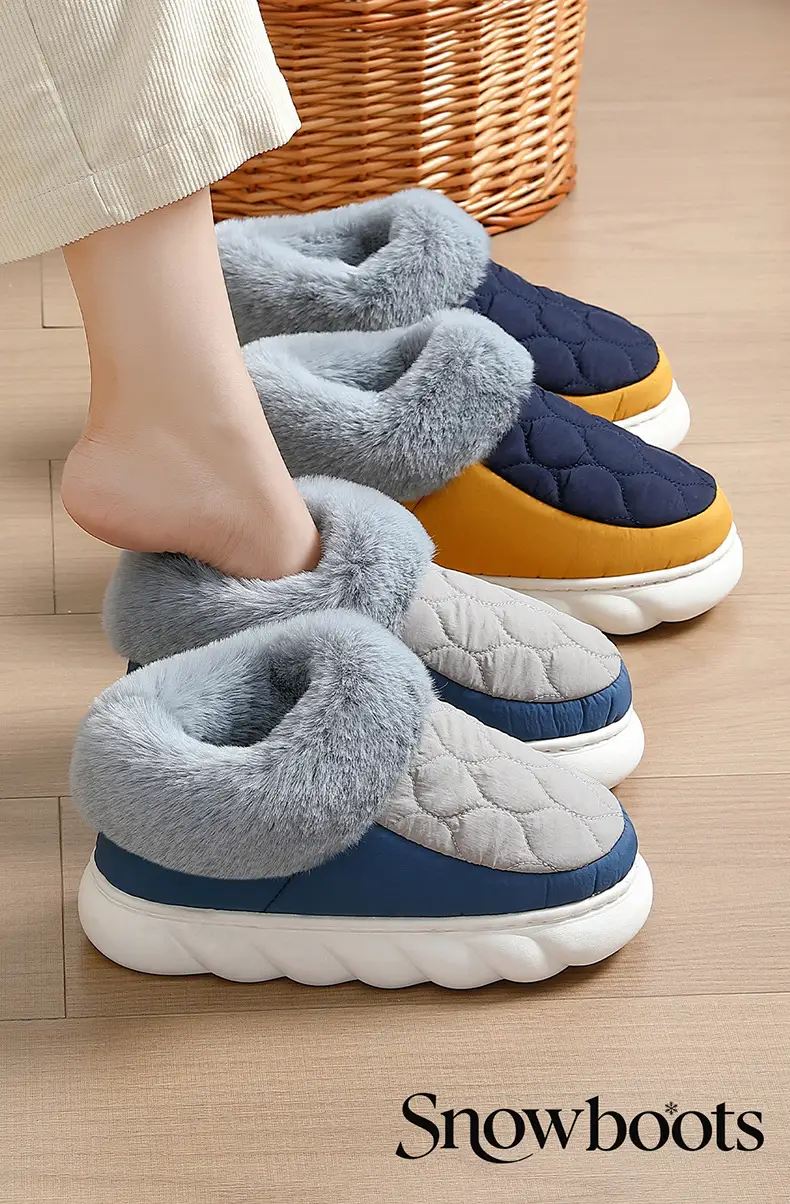 Men's Large Size Cotton Slippers for Indoor Home Use, with Heel Cover, Fleece-Lined, Warm, Plush Slippers, Maternity Shoes, Couple's Non-Slip Slippers — feature 1