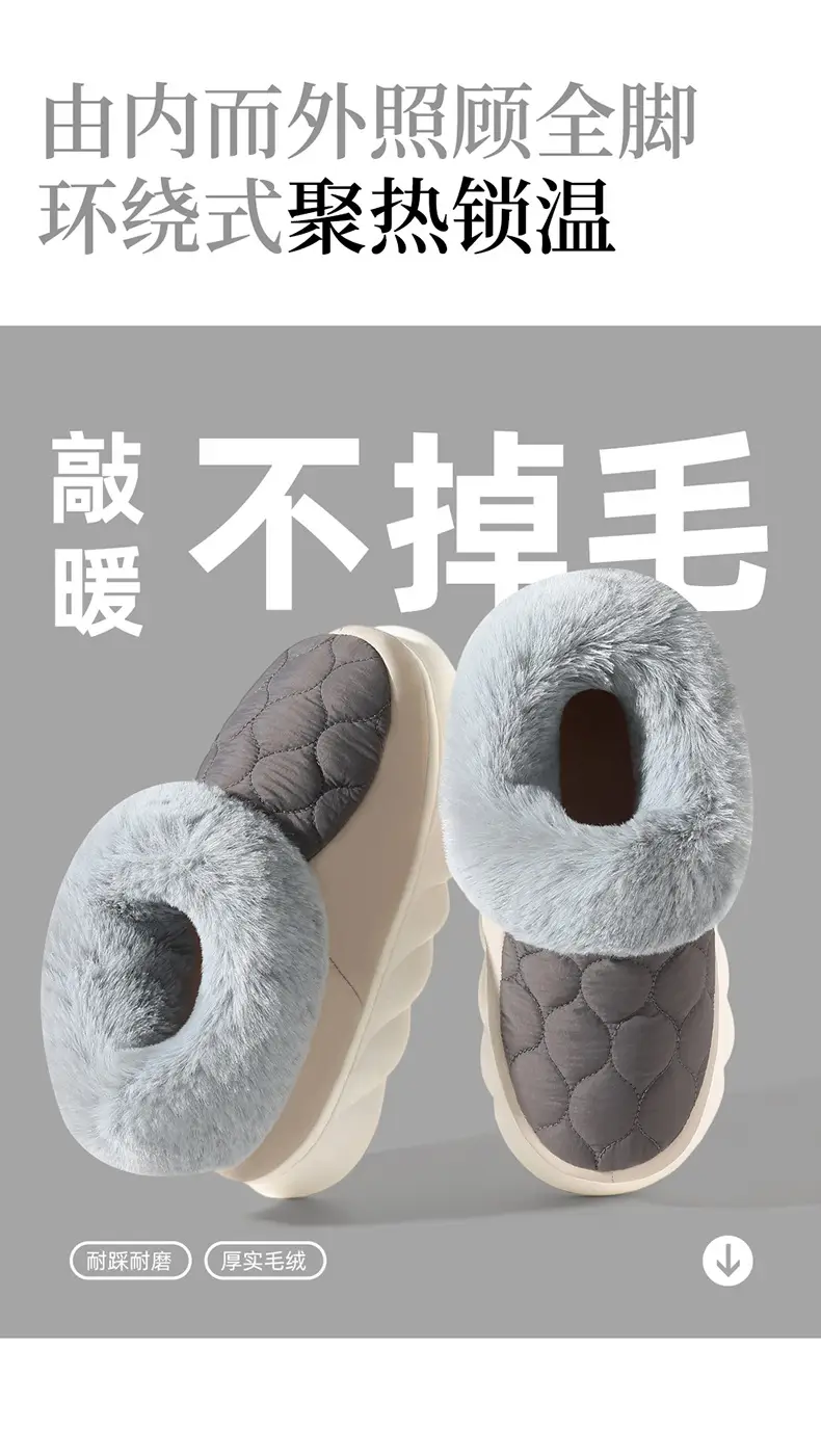 Men's Large Size Cotton Slippers for Indoor Home Use, with Heel Cover, Fleece-Lined, Warm, Plush Slippers, Maternity Shoes, Couple's Non-Slip Slippers — feature 4