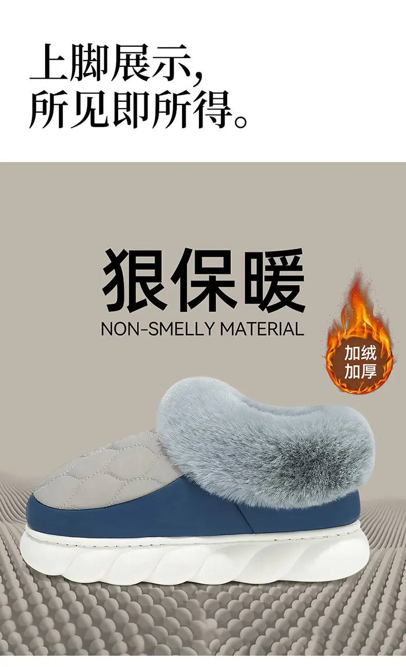 Men's Large Size Cotton Slippers for Indoor Home Use, with Heel Cover, Fleece-Lined, Warm, Plush Slippers, Maternity Shoes, Couple's Non-Slip Slippers — feature 7