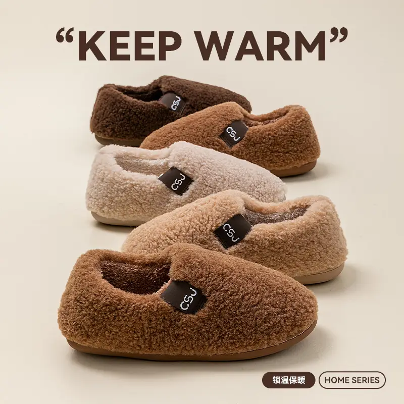 Women's Winter 2025 New Indoor Home Plush Warm Non-Slip Closed Heel Outdoor Plush Cotton Slippers for Women - Image 13