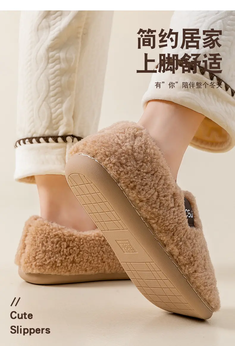 Women's Winter 2025 New Indoor Home Plush Warm Non-Slip Closed Heel Outdoor Plush Cotton Slippers for Women — feature 4