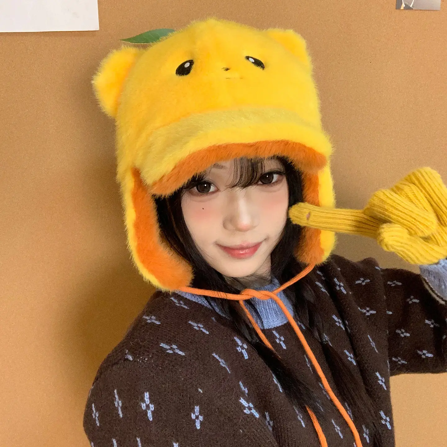 Orange Bear Plush Hat for Women Reversible Bim - Image 5