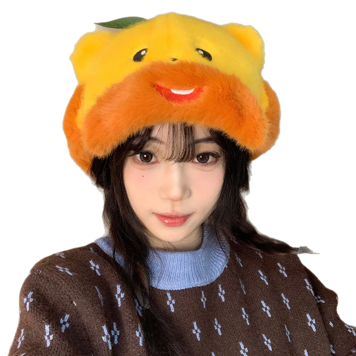 Orange Bear Plush Hat for Women Reversible Bim - Image 6