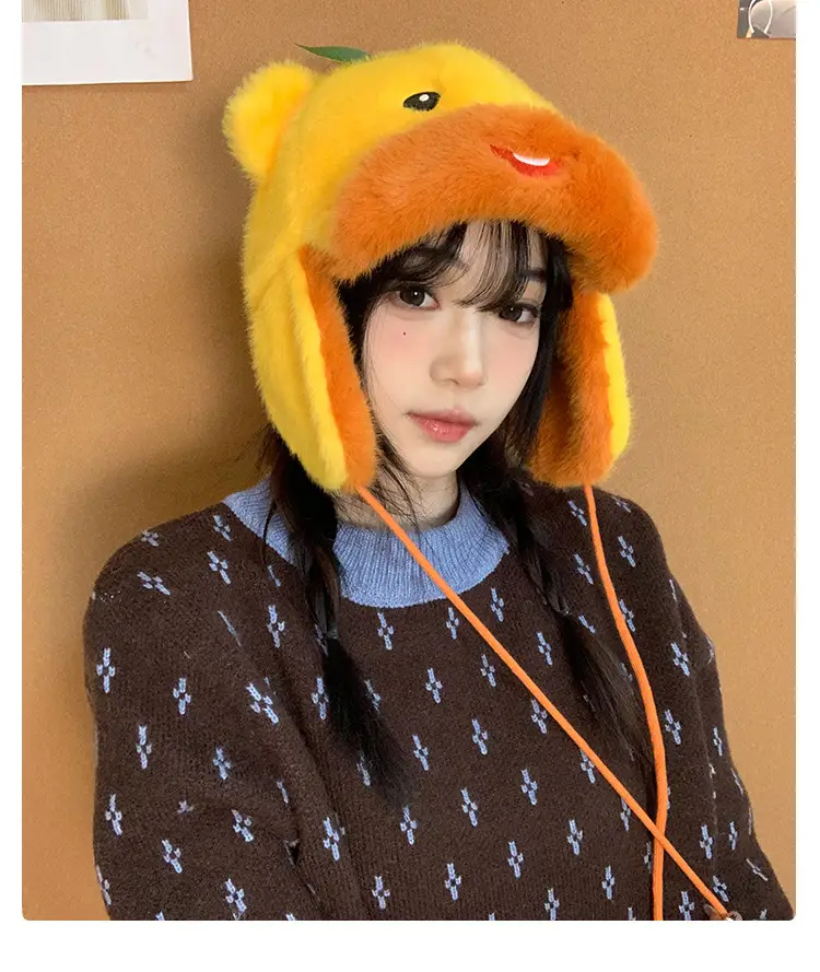 Orange Bear Plush Hat for Women Reversible Bim — feature 11