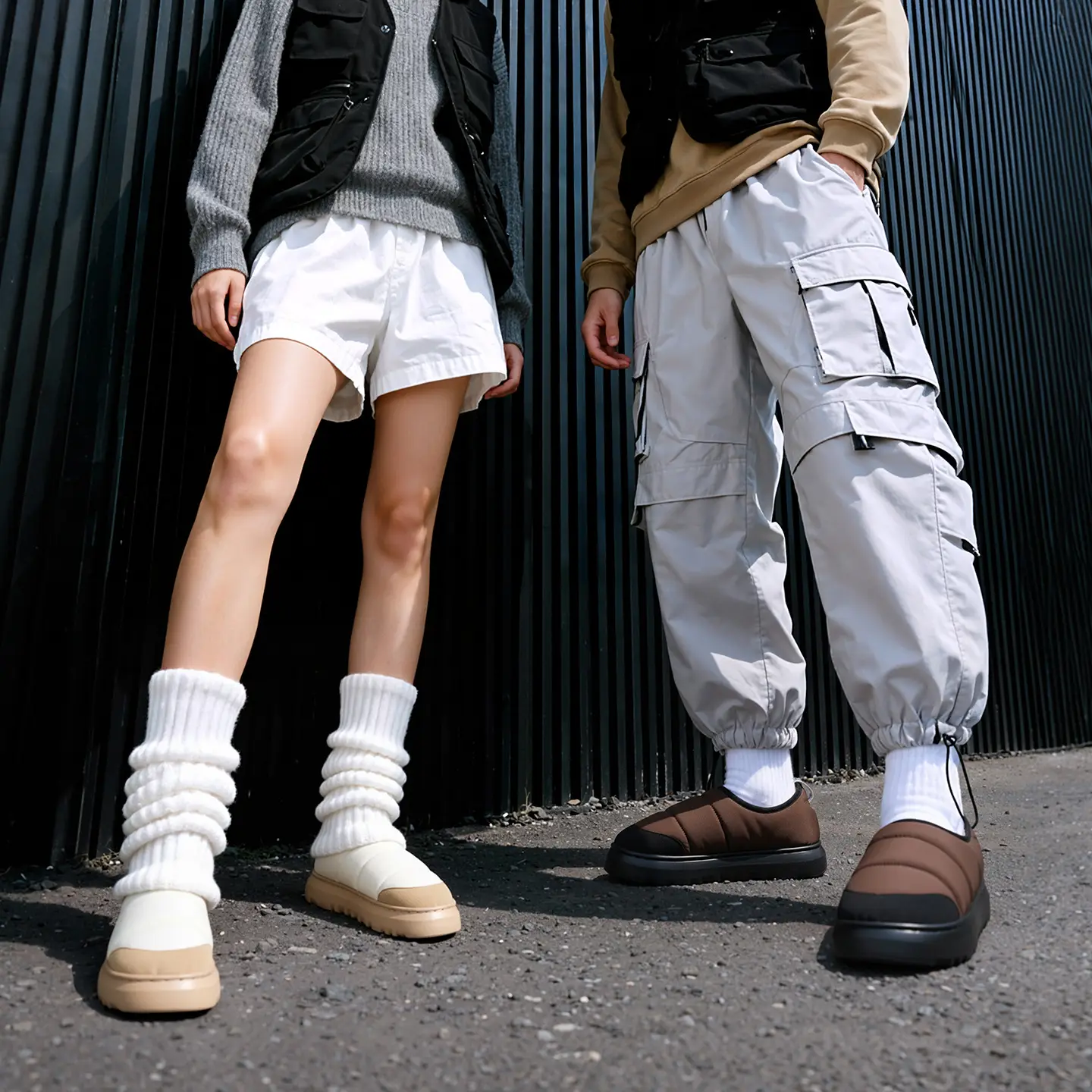 New Style Bag-Heeled Cotton Slippers White Brown - Image 5