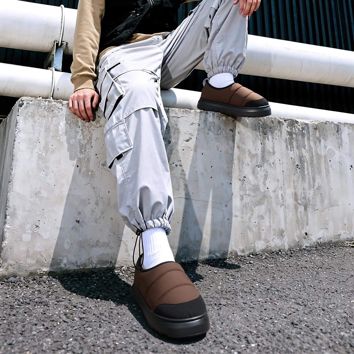 New Style Bag-Heeled Cotton Slippers White Brown - Image 6