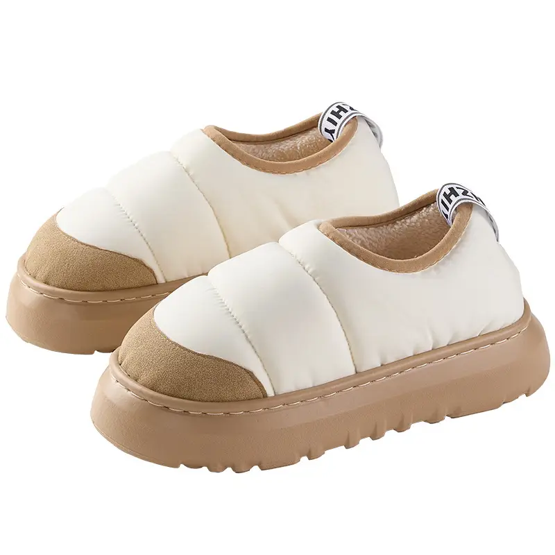 New Style Bag-Heeled Cotton Slippers White Brown - Image 7