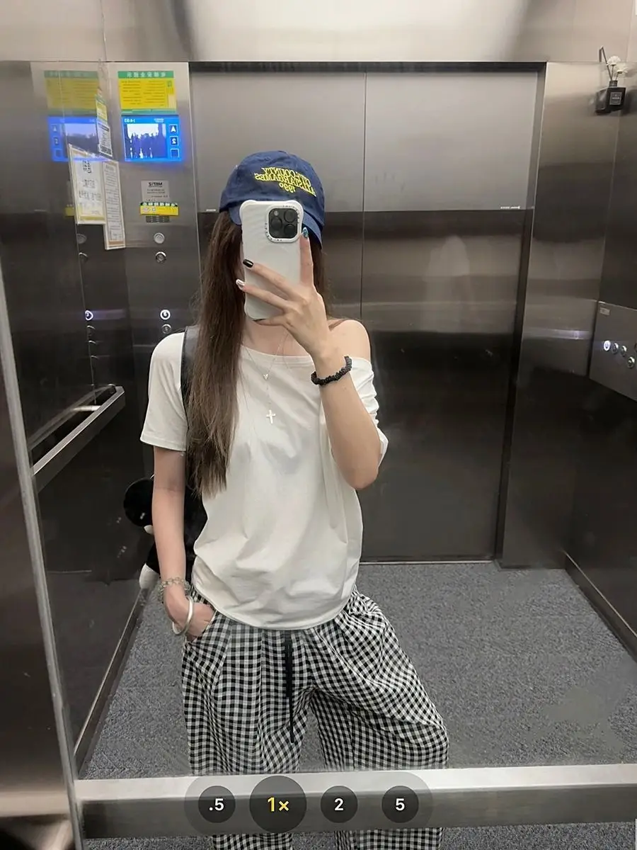 Craftsman One Cross-Border Asymmetrical Off-Shoulder Two-Way Short Sleeve T-Shirt for Women 2026 Spring/Summer New Korean Style Casual Base Shirt Trend — feature 23