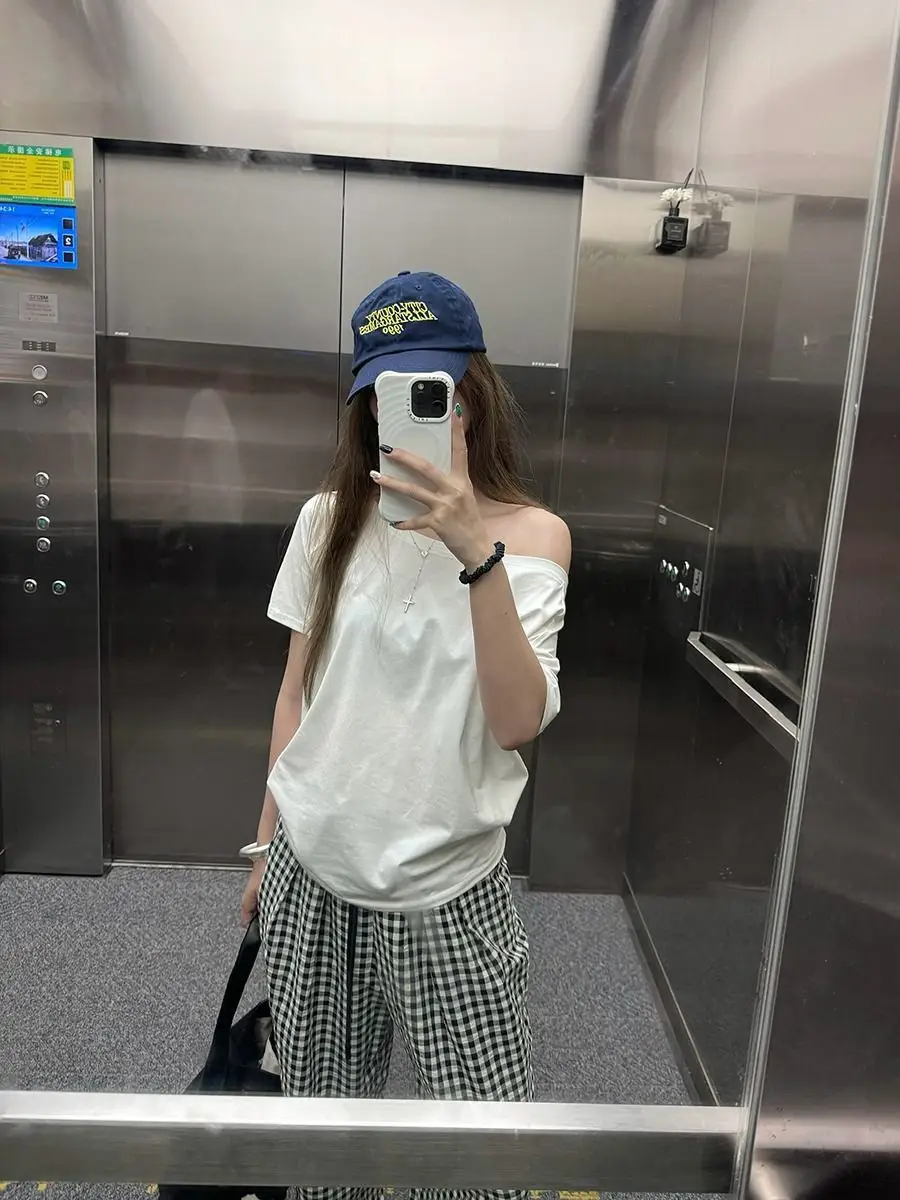 Craftsman One Cross-Border Asymmetrical Off-Shoulder Two-Way Short Sleeve T-Shirt for Women 2026 Spring/Summer New Korean Style Casual Base Shirt Trend — feature 25