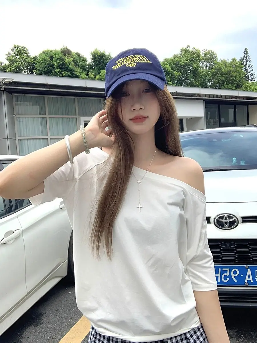 Craftsman One Cross-Border Asymmetrical Off-Shoulder Two-Way Short Sleeve T-Shirt for Women 2026 Spring/Summer New Korean Style Casual Base Shirt Trend — feature 26