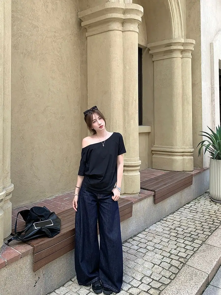Craftsman One Cross-Border Asymmetrical Off-Shoulder Two-Way Short Sleeve T-Shirt for Women 2026 Spring/Summer New Korean Style Casual Base Shirt Trend — feature 3