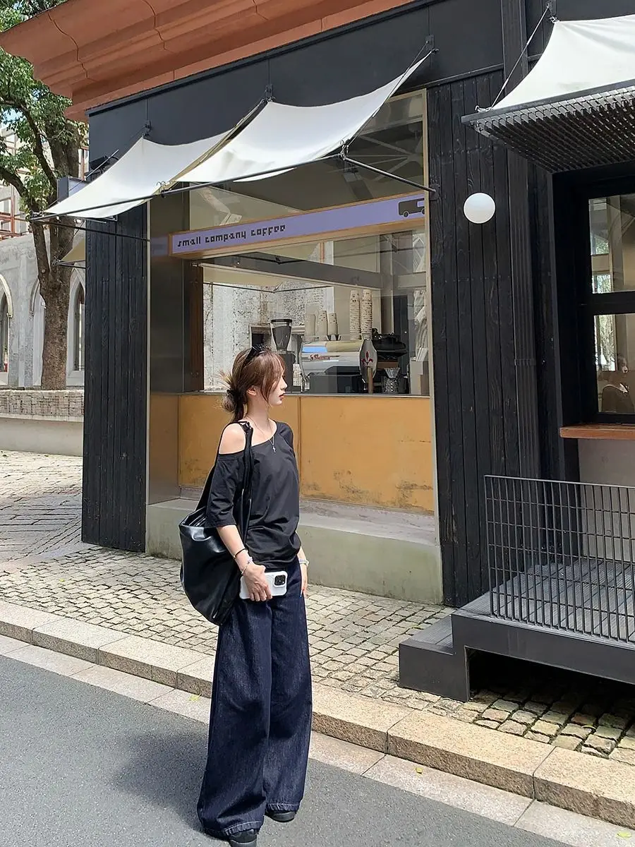 Craftsman One Cross-Border Asymmetrical Off-Shoulder Two-Way Short Sleeve T-Shirt for Women 2026 Spring/Summer New Korean Style Casual Base Shirt Trend — feature 7