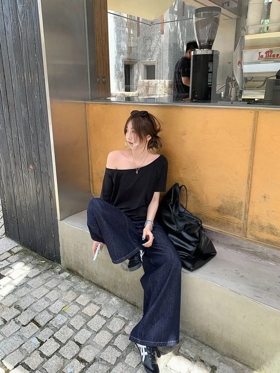 Craftsman One Cross-Border Asymmetrical Off-Shoulder Two-Way Short Sleeve T-Shirt for Women 2026 Spring/Summer New Korean Style Casual Base Shirt Trend — feature 8