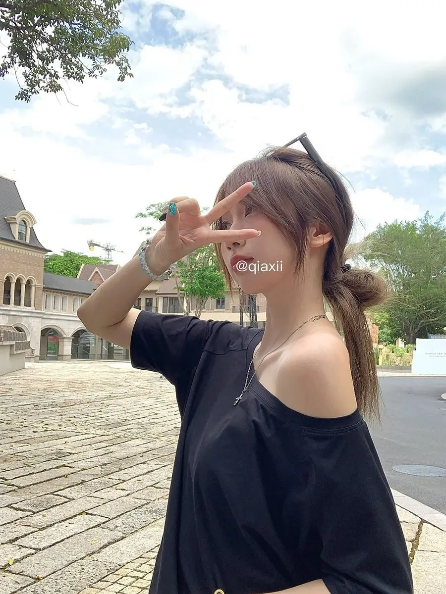 Craftsman One Cross-Border Asymmetrical Off-Shoulder Two-Way Short Sleeve T-Shirt for Women 2026 Spring/Summer New Korean Style Casual Base Shirt Trend — feature 9
