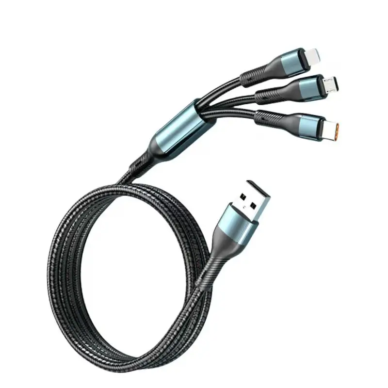 120W Braided Three-In-One Charging Cable for Apple & Huawei
