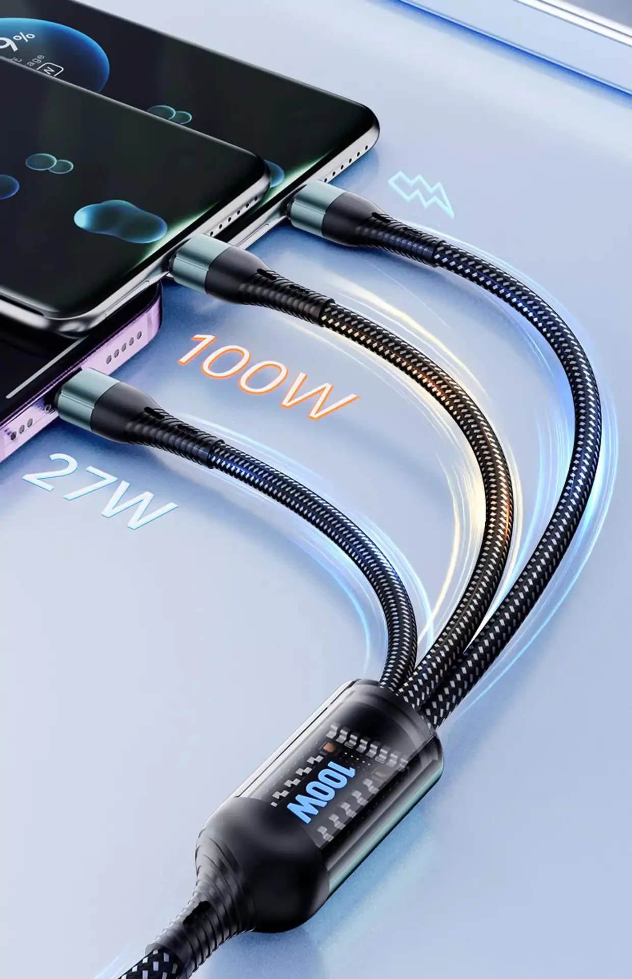 120W Braided Three-In-One Charging Cable for Apple & Huawei — feature 8