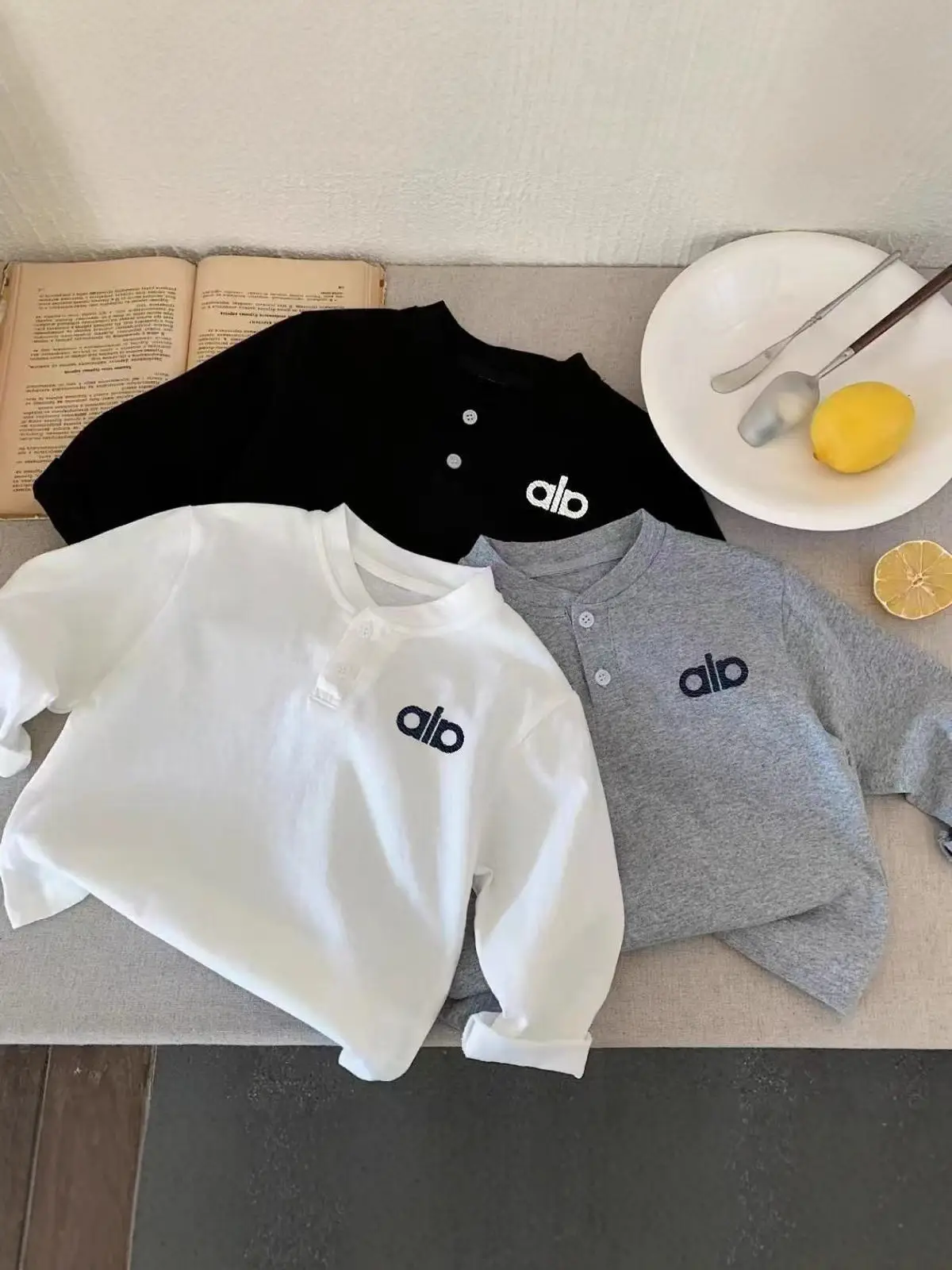 Children's Long Sleeve T-Shirts Set White Black Grey