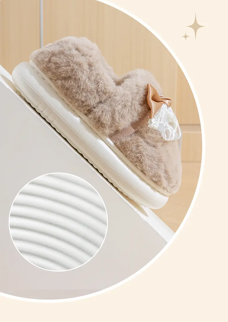 Women's New Style Home Warm Non-Slip Soft-Soled Comfortable Outer Wear Thick-Soled Plus Plush Slippers for Women with Bow-Knot Cotton Shoes — feature 10