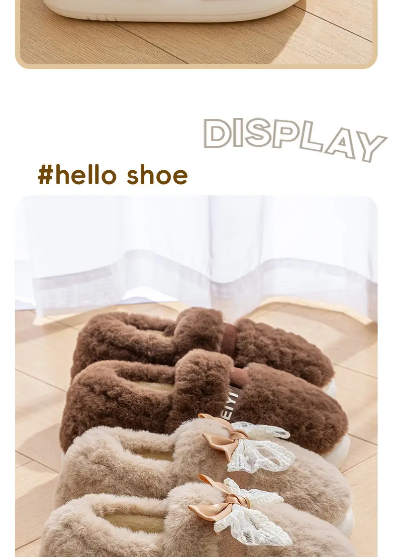 Women's New Style Home Warm Non-Slip Soft-Soled Comfortable Outer Wear Thick-Soled Plus Plush Slippers for Women with Bow-Knot Cotton Shoes — feature 3