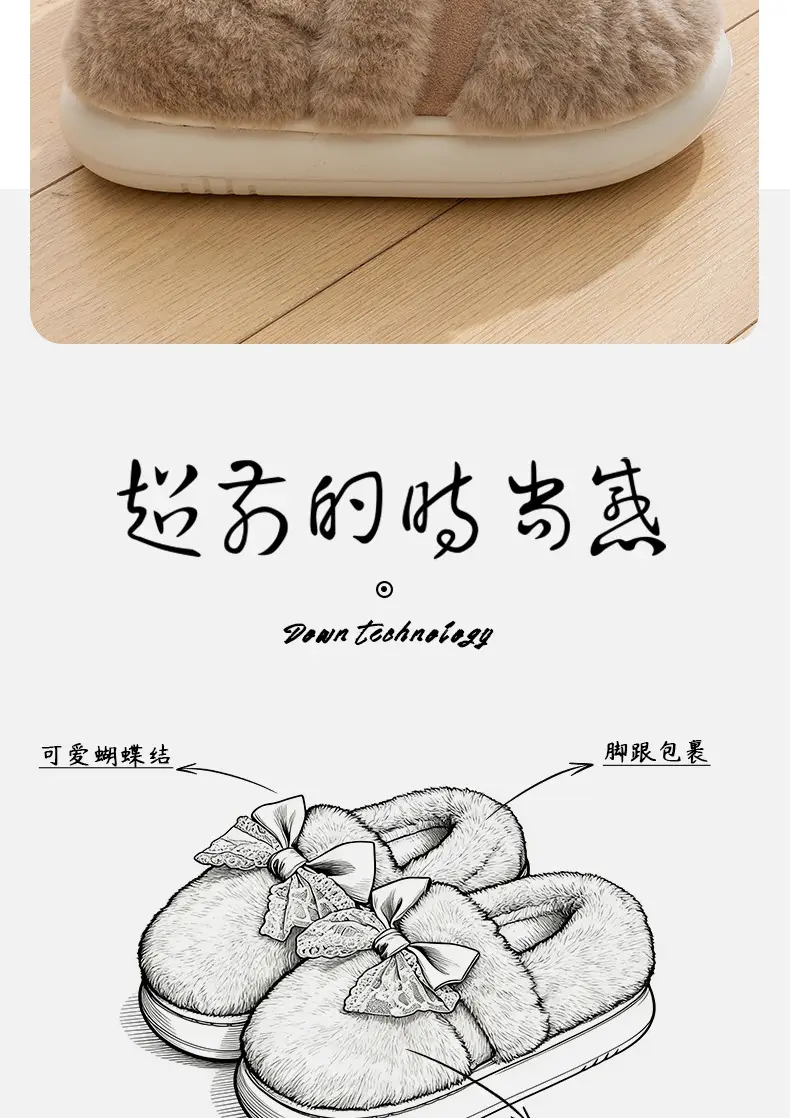 Women's New Style Home Warm Non-Slip Soft-Soled Comfortable Outer Wear Thick-Soled Plus Plush Slippers for Women with Bow-Knot Cotton Shoes — feature 4