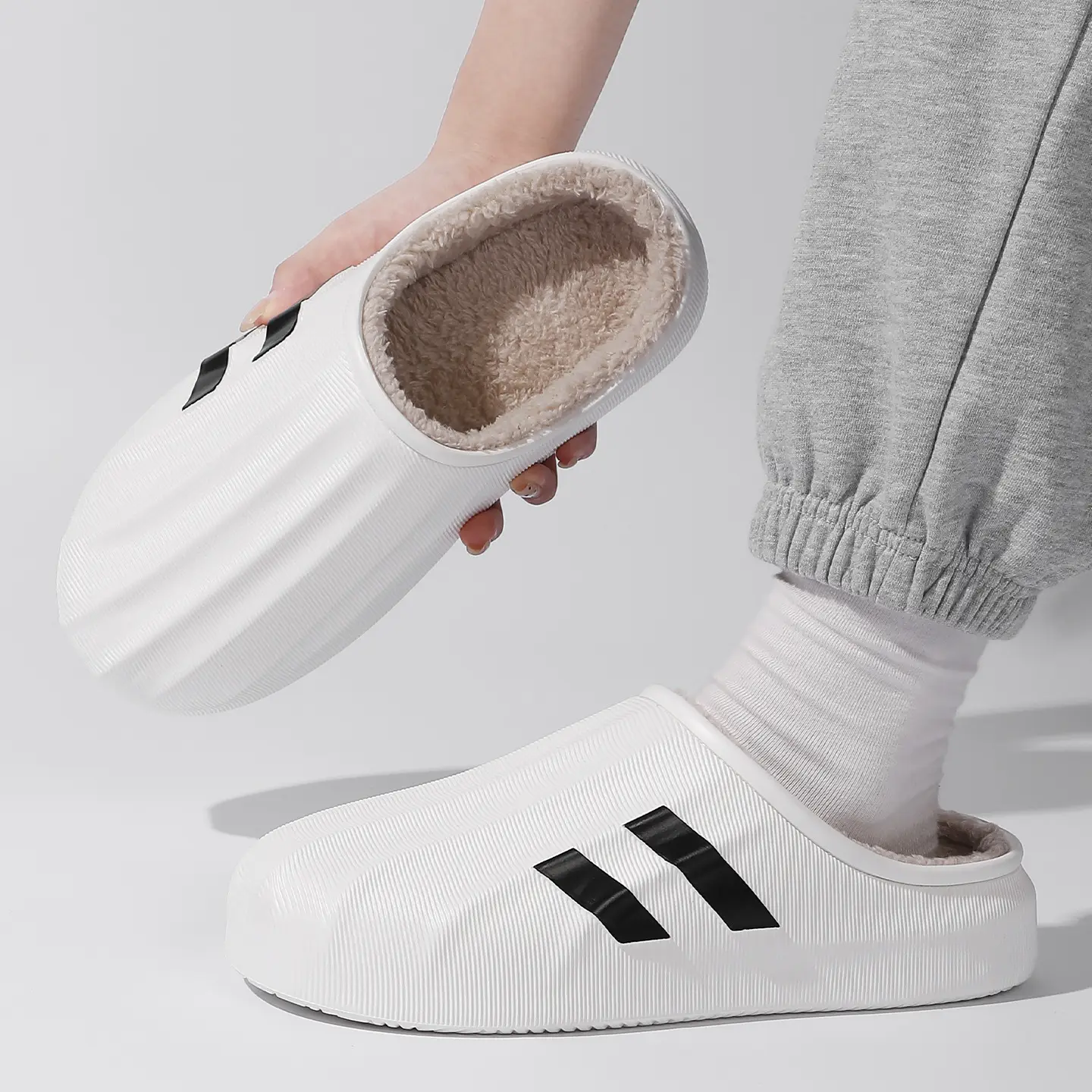 Men's Waterproof Cotton Slippers Black Winter Home