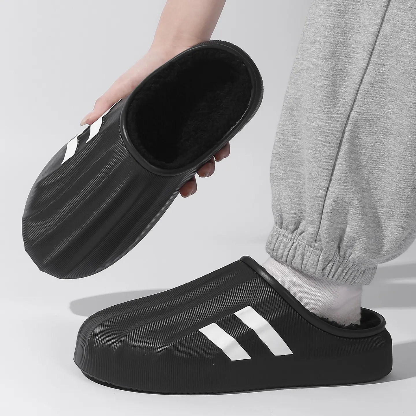 Men's Waterproof Cotton Slippers Black Winter Home