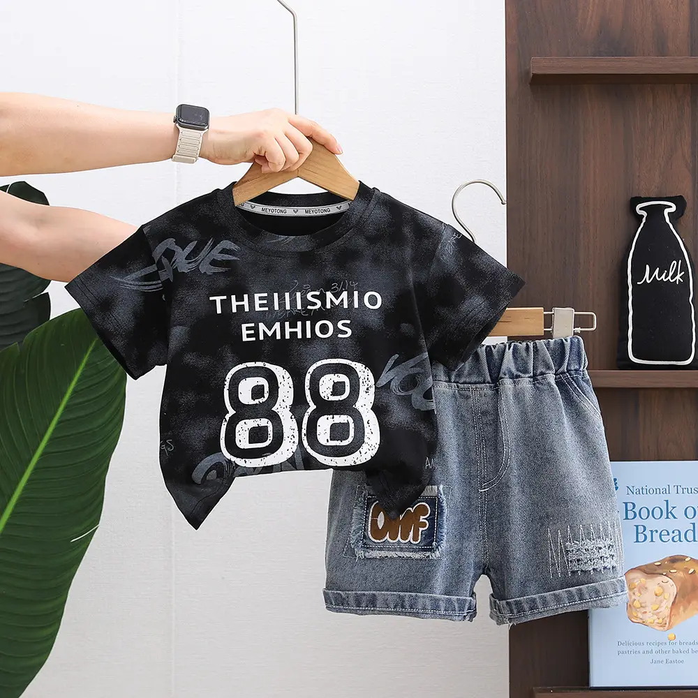 Boys 2-Piece Summer T-Shirt & Shorts Set Denim Shorts