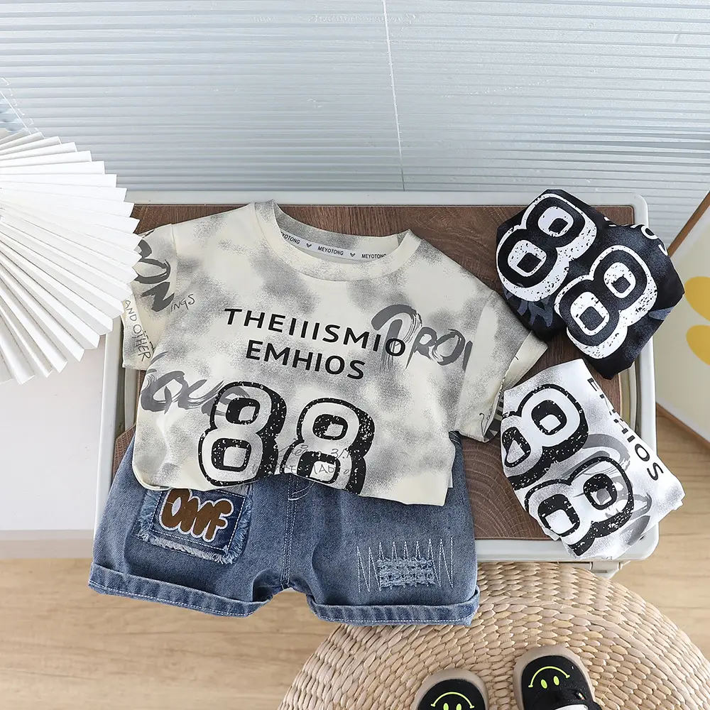 Boys 2-Piece Summer T-Shirt & Shorts Set Denim Shorts
