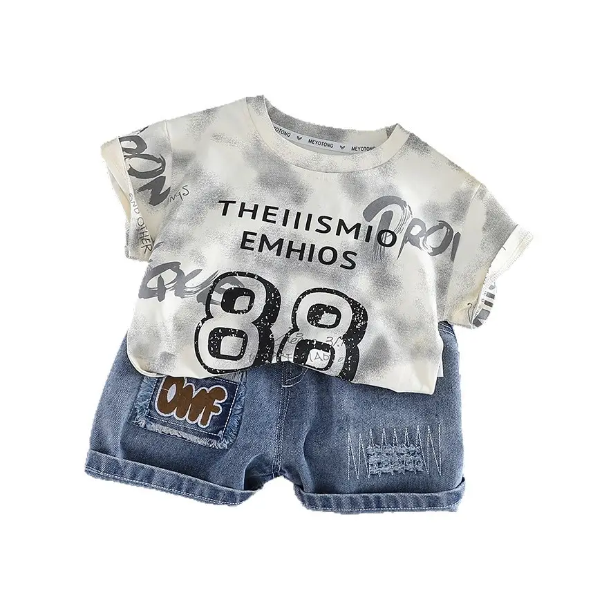 Boys 2-Piece Summer T-Shirt & Shorts Set Denim Shorts