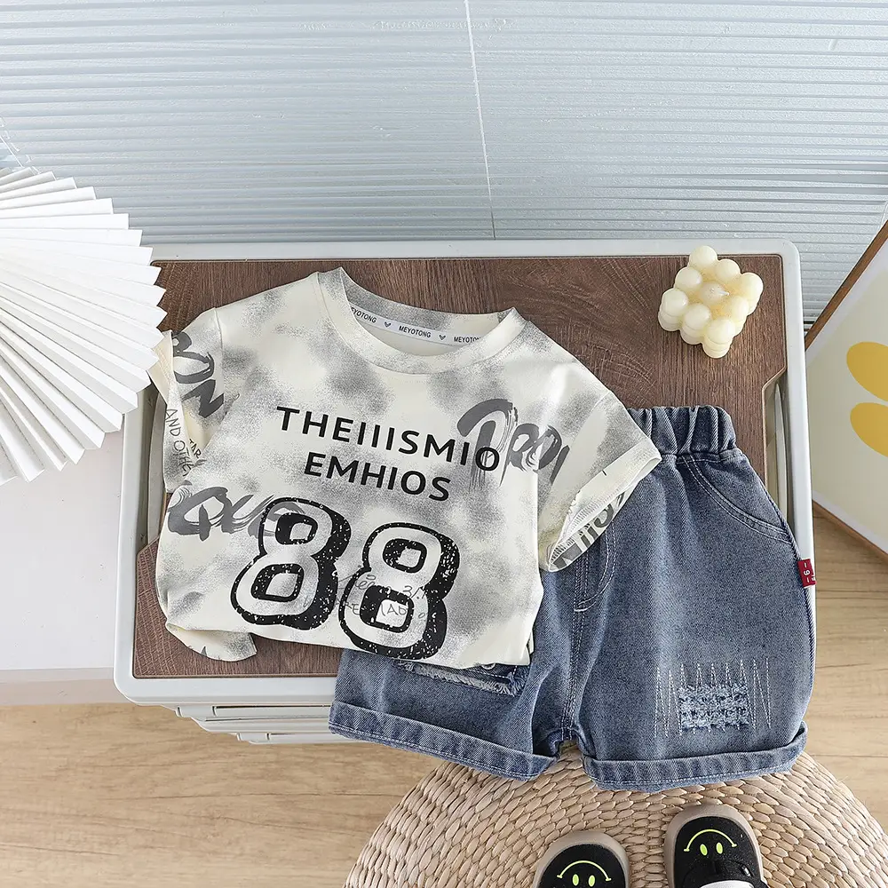 Boys 2-Piece Summer T-Shirt & Shorts Set Denim Shorts — feature 8