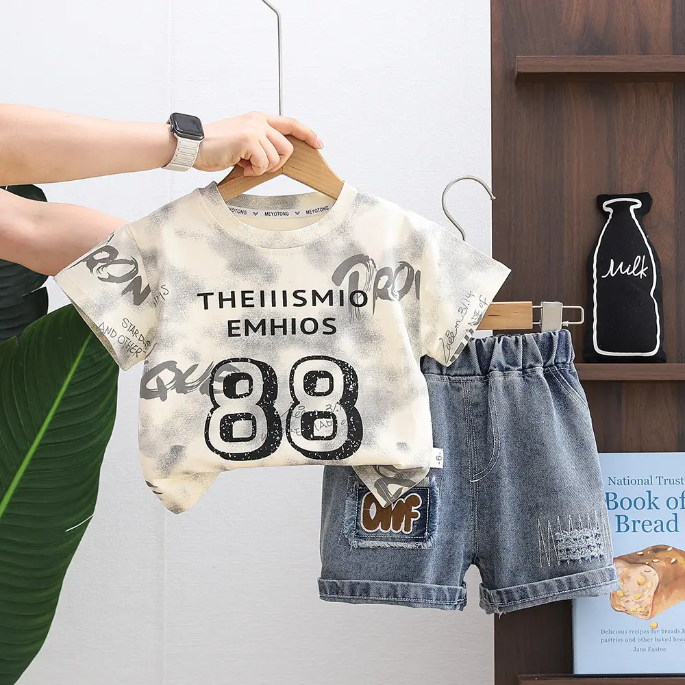 Boys 2-Piece Summer T-Shirt & Shorts Set Denim Shorts