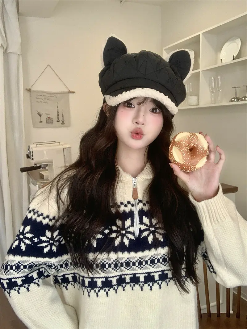 Women's Winter Ear Cap with Warm Fur Trim — feature 2