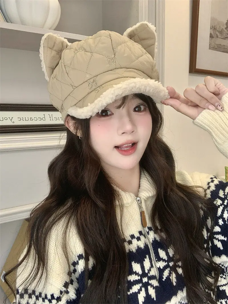 Women's Winter Ear Cap with Warm Fur Trim — feature 3