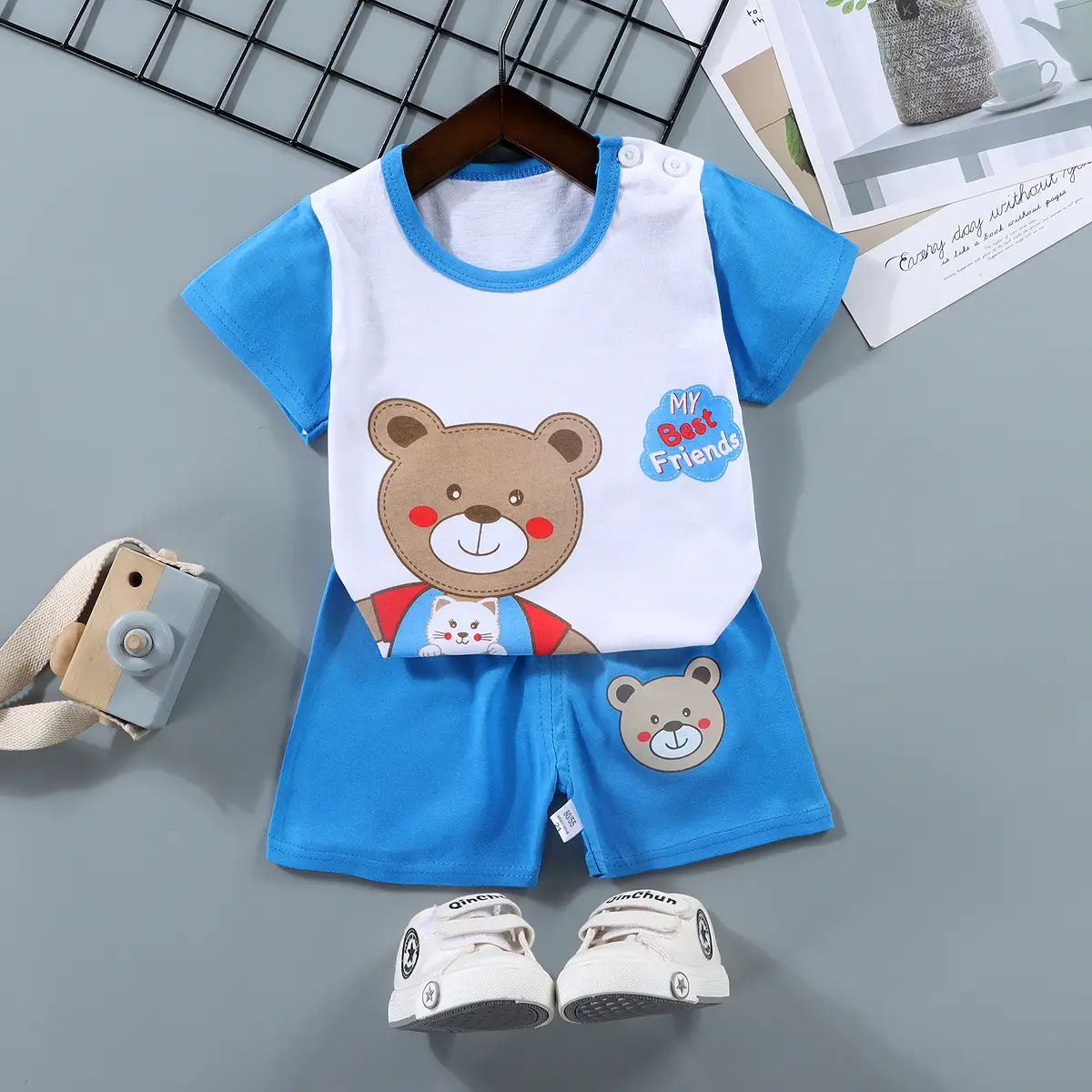 Children Cotton Bunny Print Shorts Set Summer - Image 26