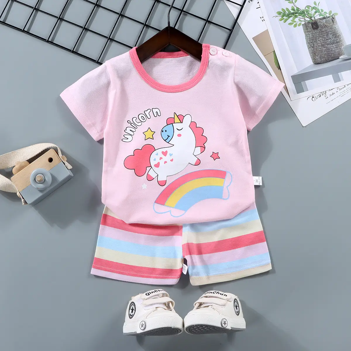 Children Cotton Bunny Print Shorts Set Summer - Image 37