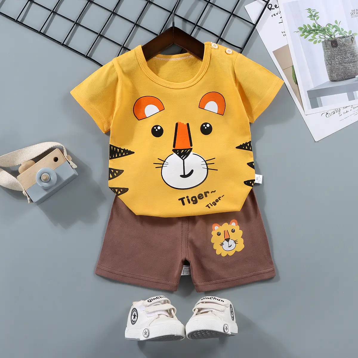 Children Cotton Bunny Print Shorts Set Summer - Image 11