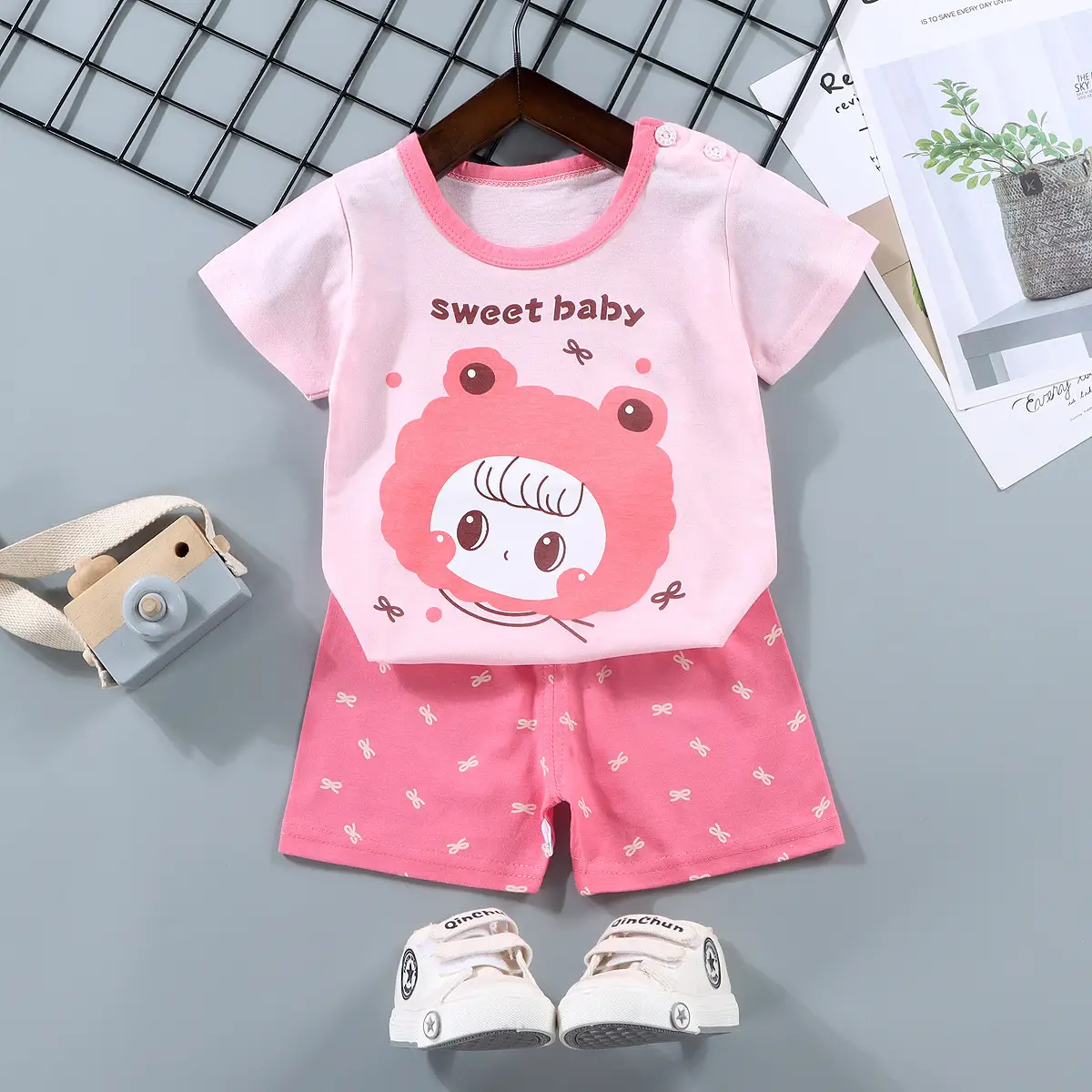 Children Cotton Bunny Print Shorts Set Summer - Image 15