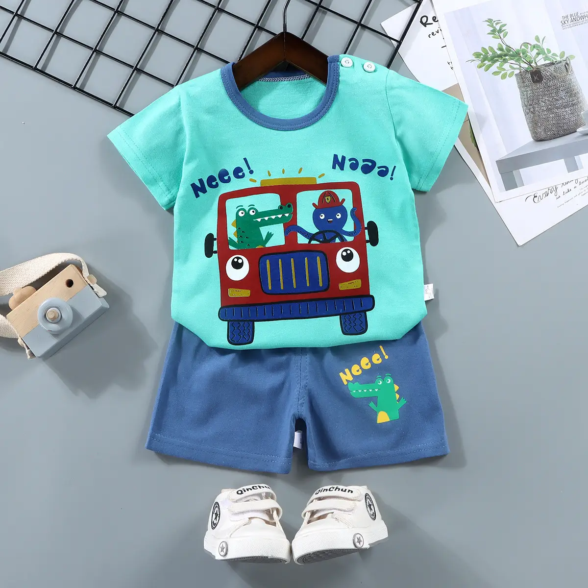 Children Cotton Bunny Print Shorts Set Summer - Image 16