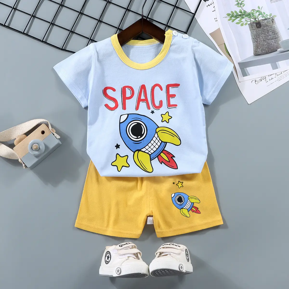 Children Cotton Bunny Print Shorts Set Summer - Image 17