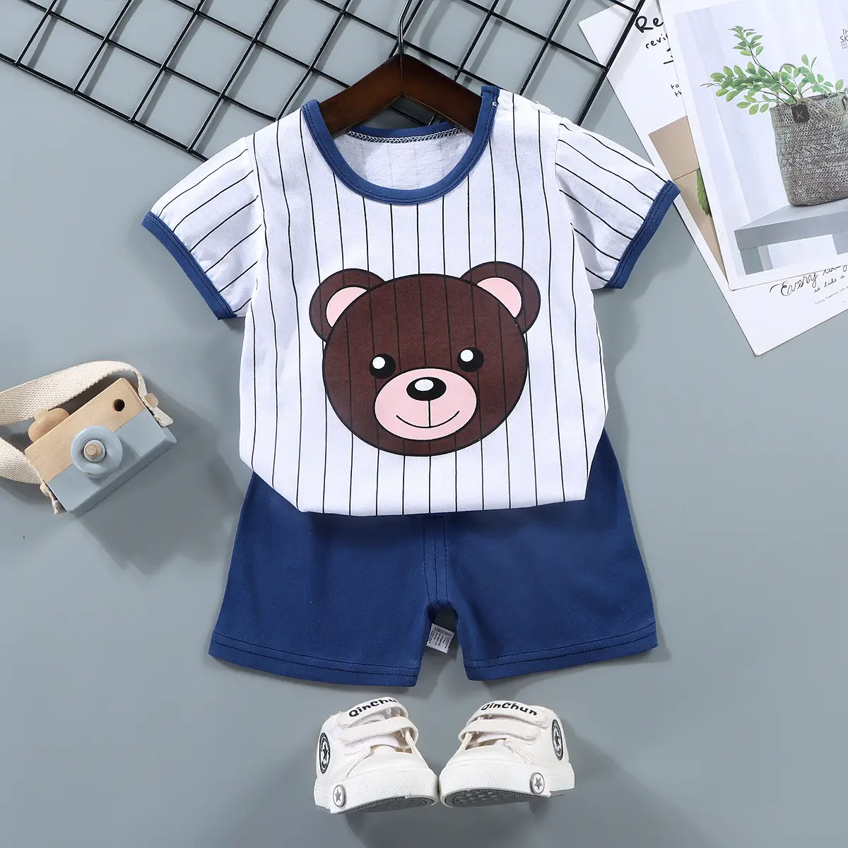 Children Cotton Bunny Print Shorts Set Summer - Image 2