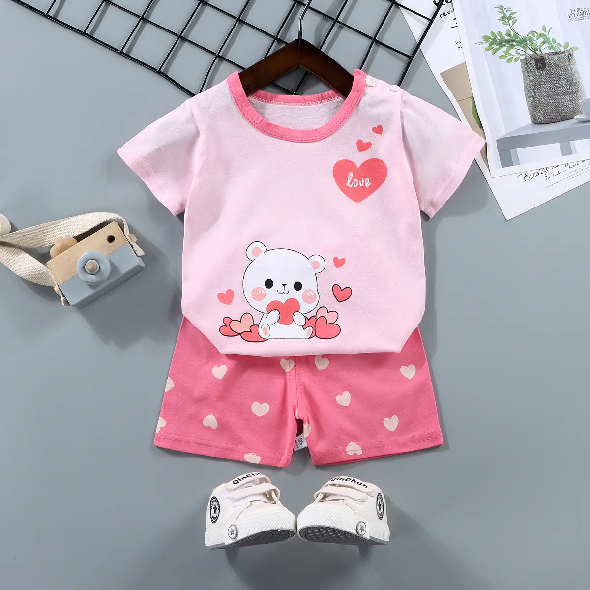 Children Cotton Bunny Print Shorts Set Summer - Image 23