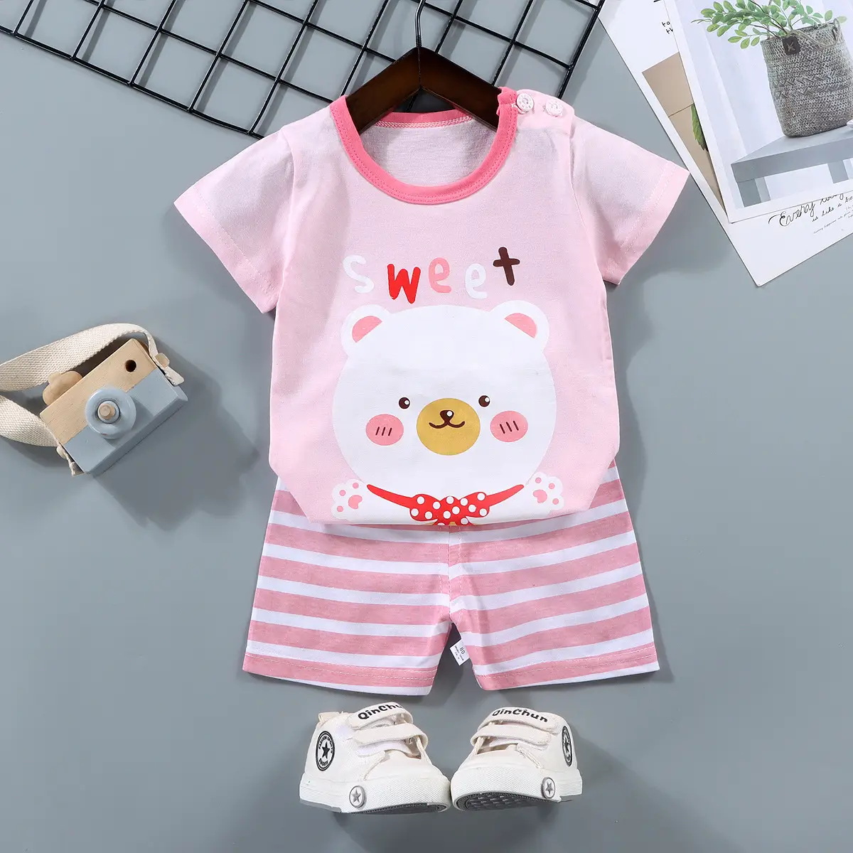 Children Cotton Bunny Print Shorts Set Summer - Image 24
