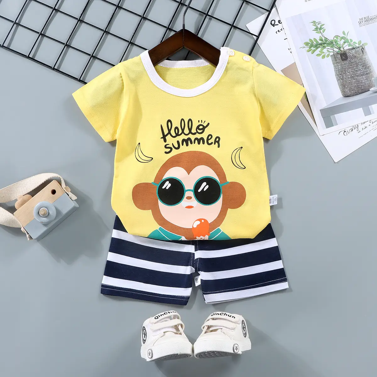 Children Cotton Bunny Print Shorts Set Summer - Image 27