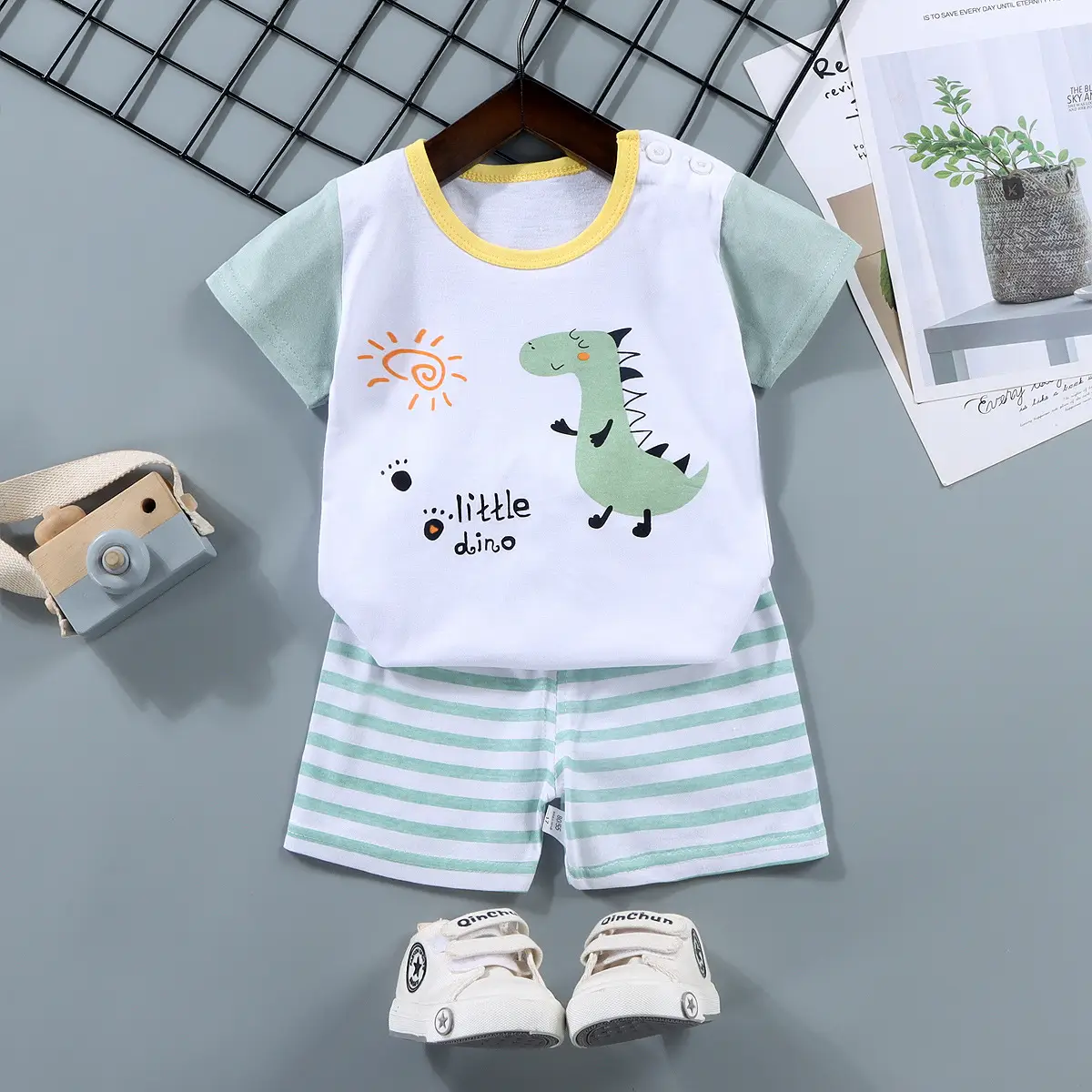 Children Cotton Bunny Print Shorts Set Summer - Image 30