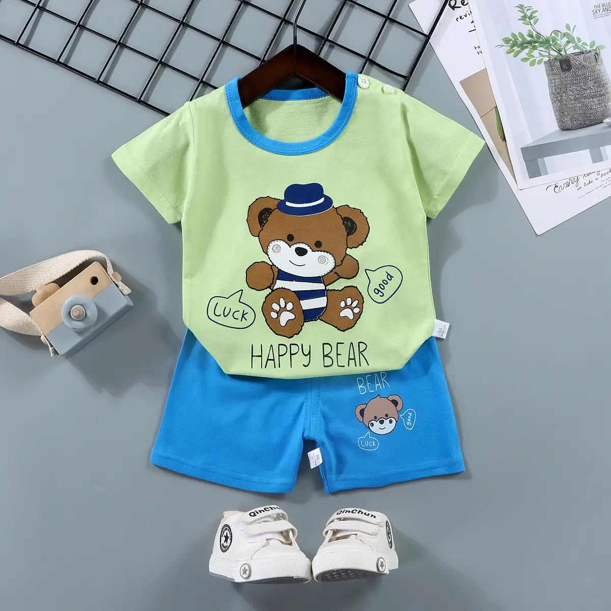 Children Cotton Bunny Print Shorts Set Summer - Image 33