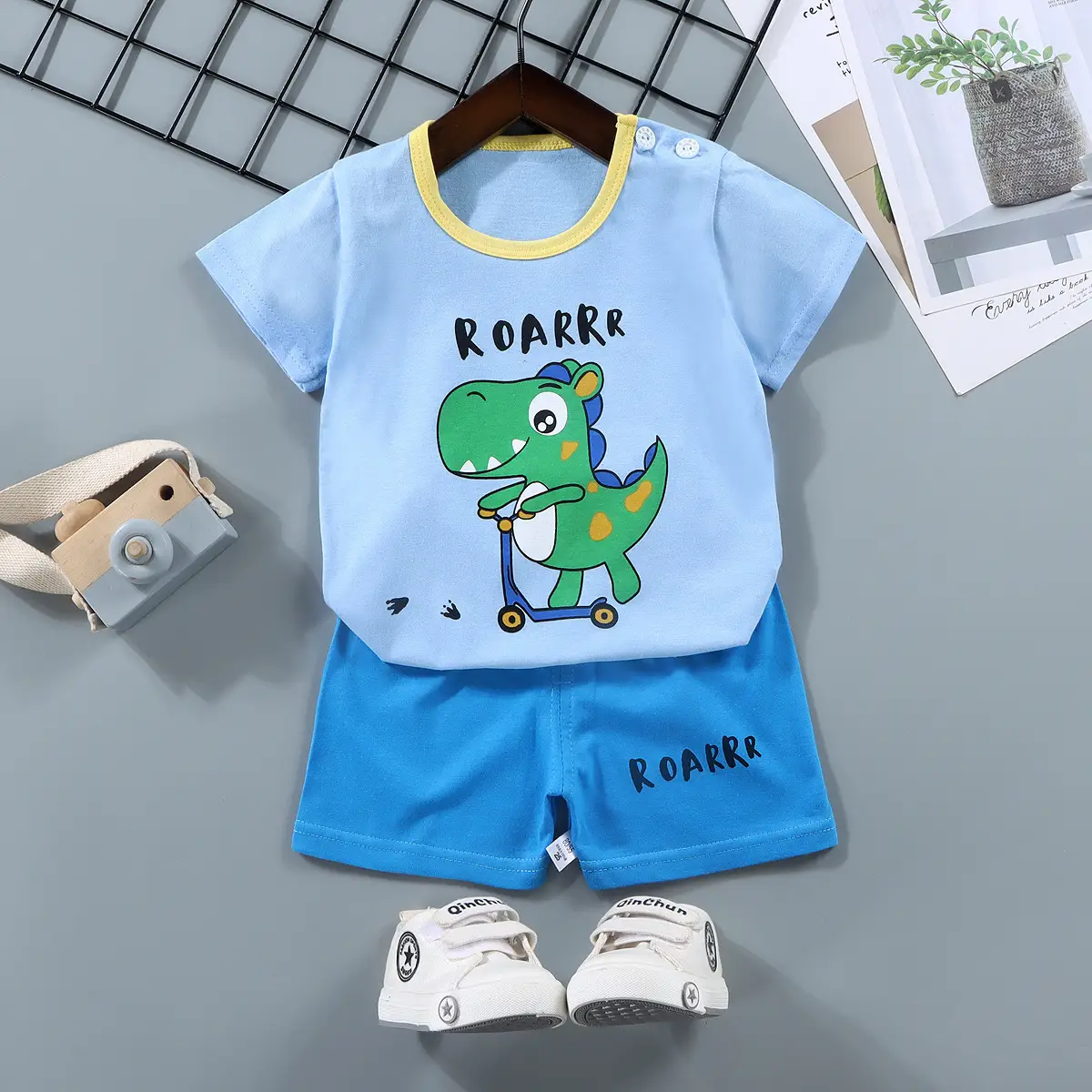 Children Cotton Bunny Print Shorts Set Summer - Image 35