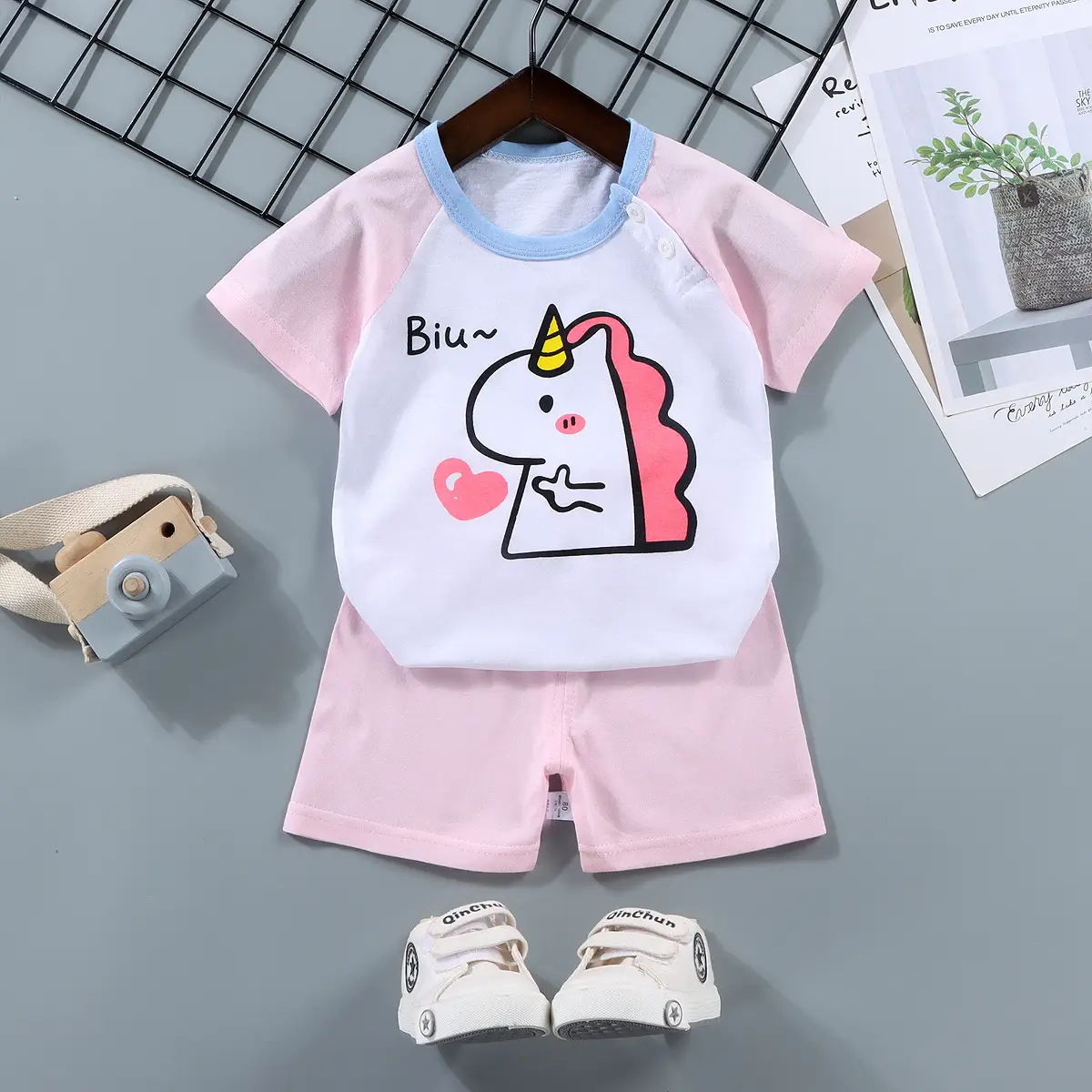 Children Cotton Bunny Print Shorts Set Summer - Image 4