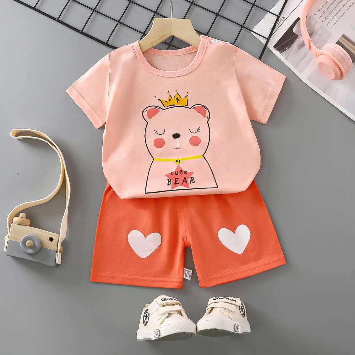 Children Cotton Bunny Print Shorts Set Summer - Image 39