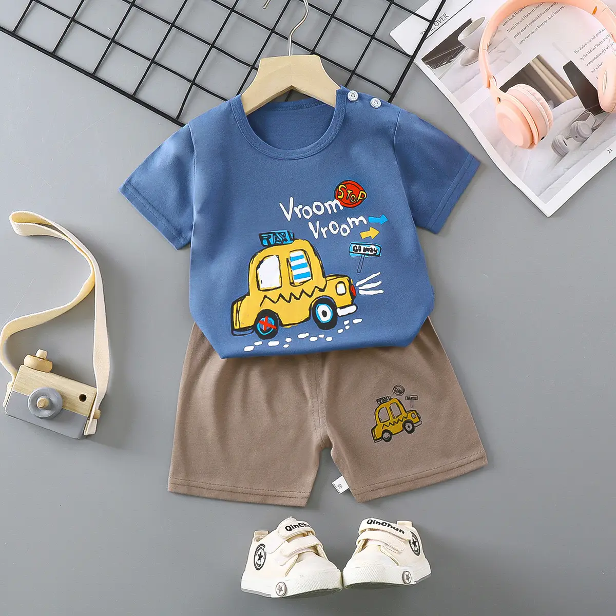Children Cotton Bunny Print Shorts Set Summer - Image 41